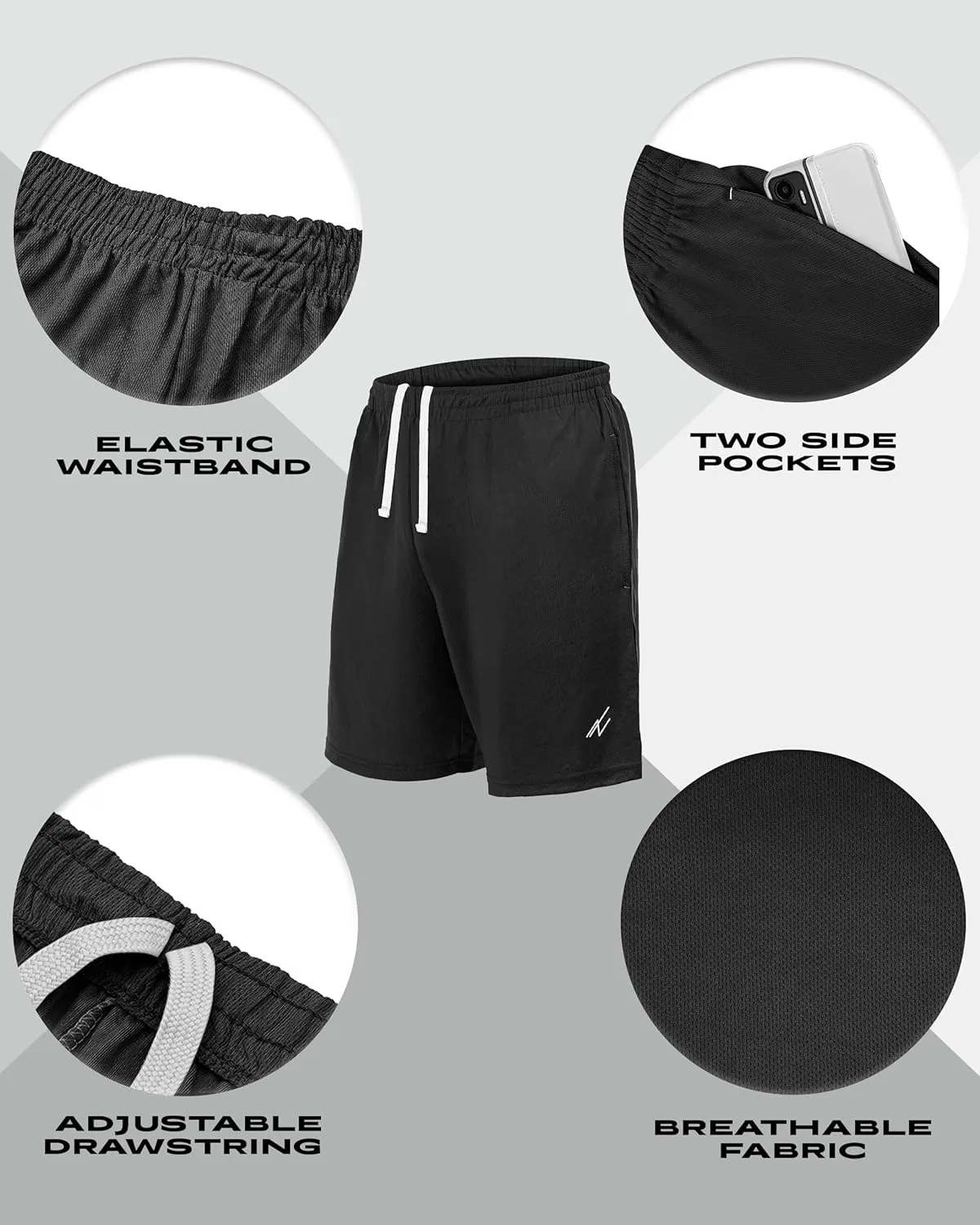 NY Threads 5 Pack Mens Athletic Shorts Quick Dry Loose-Fit Lightweight Running Workout Gym Shorts with Pockets