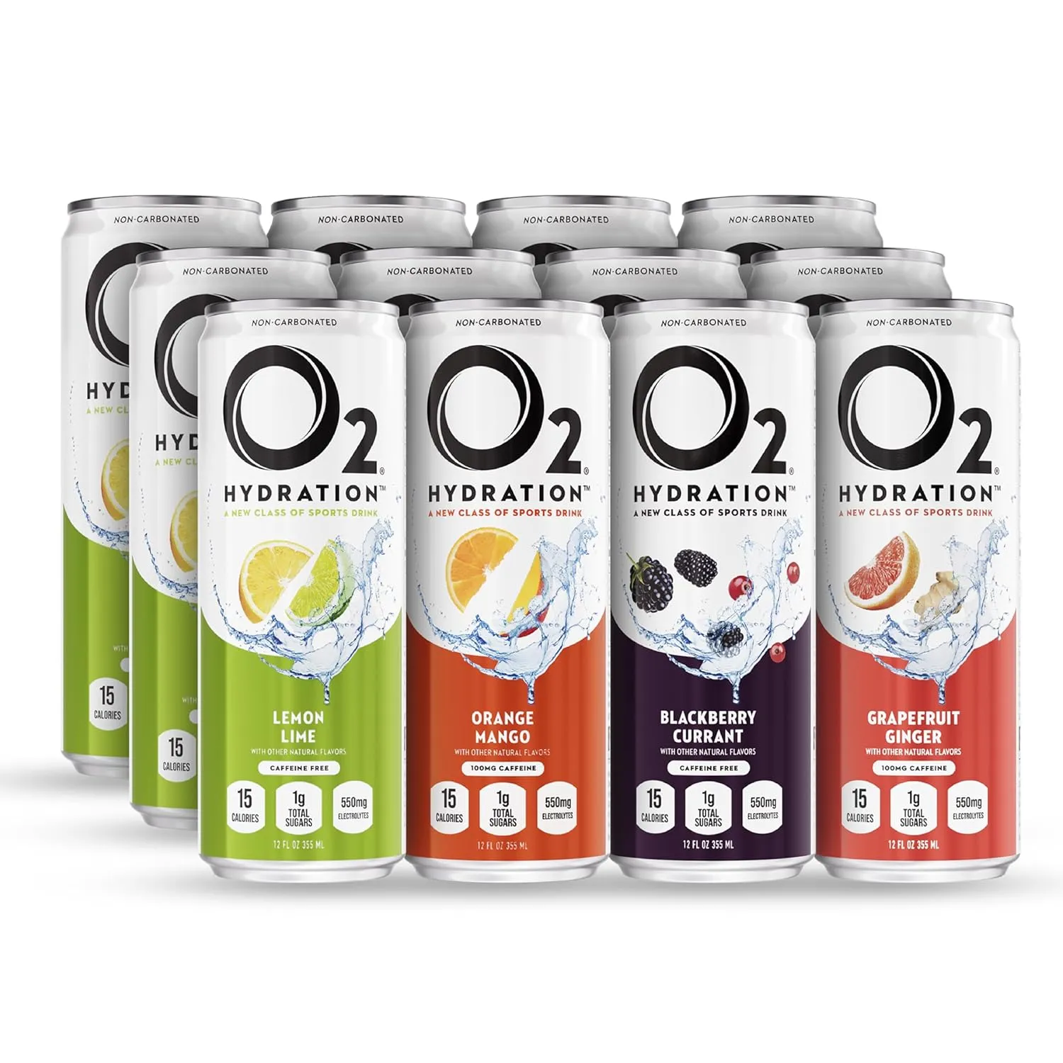 O2 Oxygenated Sports Recovery Drink | 120% More Electrolytes Than Standard Sports Drinks | Variety Pack | Non-Carbonated Electrolyte Drink | Post Workout Recovery Drink | 12 oz Cans (12 Pack)