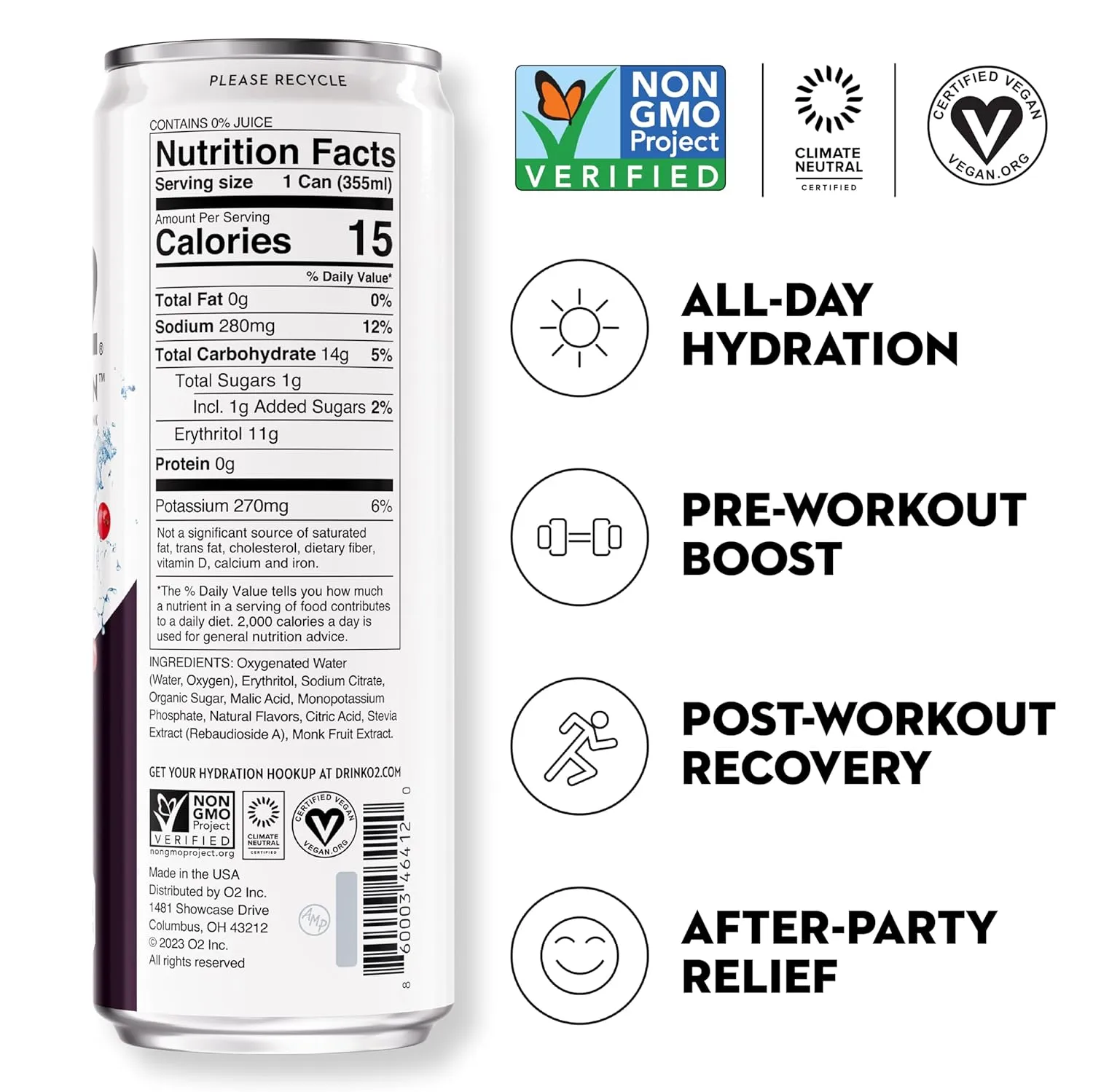O2 Oxygenated Sports Recovery Drink | 120% More Electrolytes Than Standard Sports Drinks | Variety Pack | Non-Carbonated Electrolyte Drink | Post Workout Recovery Drink | 12 oz Cans (12 Pack)
