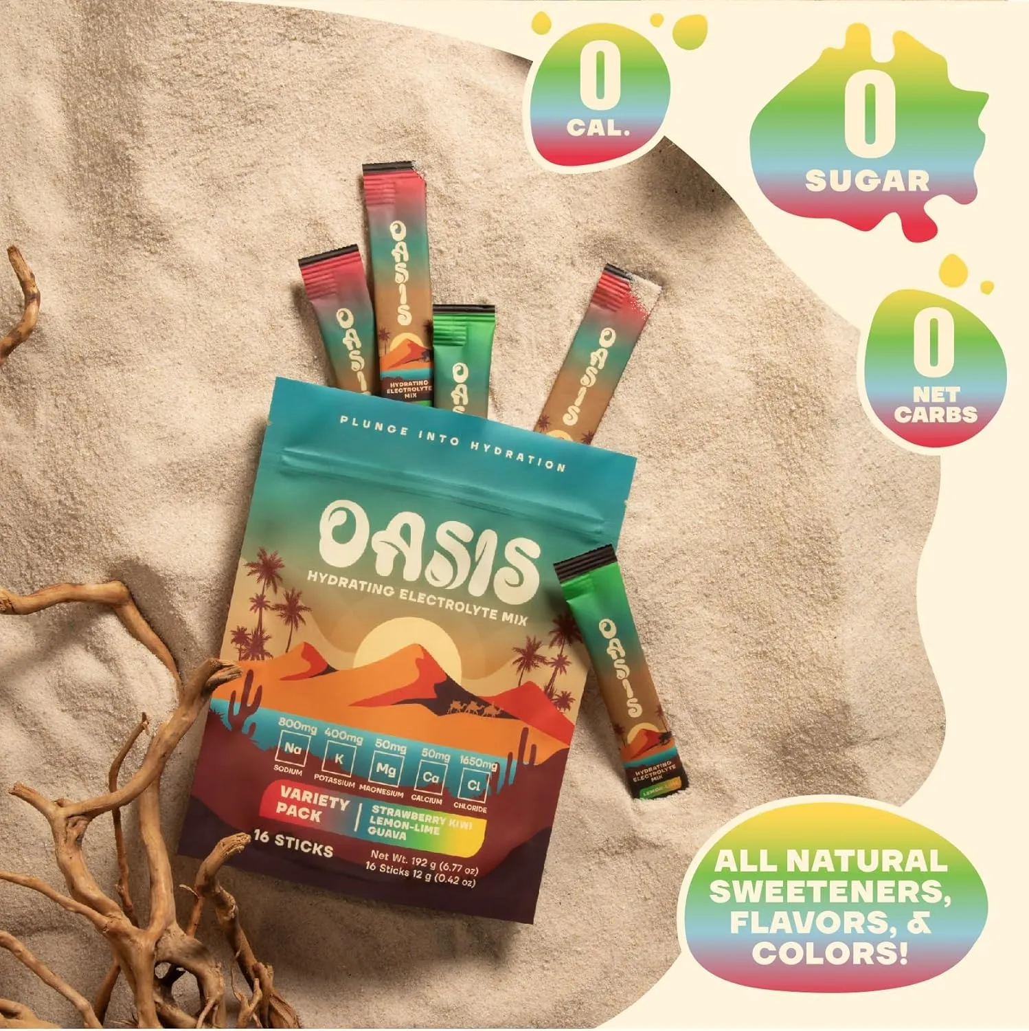 Oasis Electrolyte Powder - Sugar Free, Zero Calorie, Natural Flavor Hydration Packets for Workout or Going Out | ORS Hydration Powder Solution with 5 Electrolytes, Vitamin C | Variety Pack (16 Sticks)