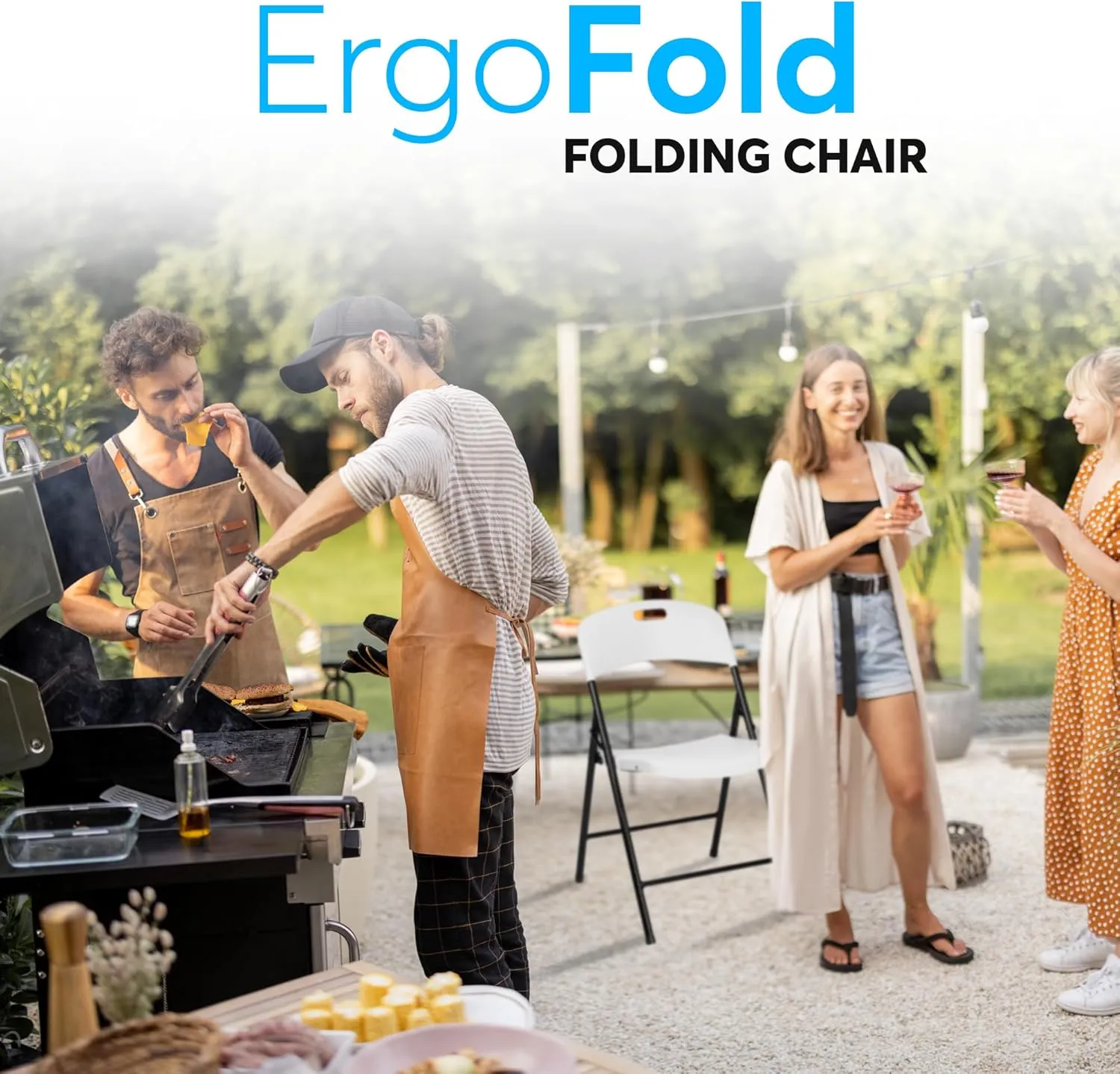 Oline Folding Chair, Indoor Outdoor Plastic Commercial Stackable Foldable Guest Chairs for Events Office Wedding Party Picnic Kitchen Dining, 350lb Capacity (White, 4 Pack)
