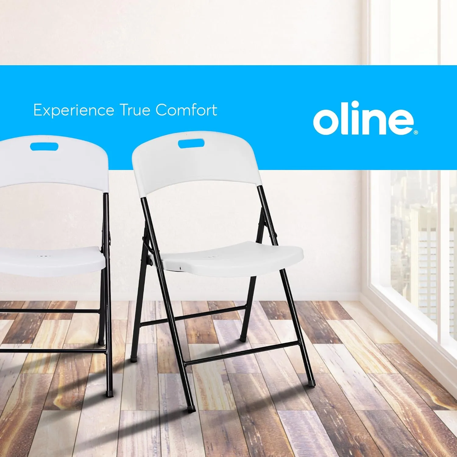 Oline Folding Chair, Indoor Outdoor Plastic Commercial Stackable Foldable Guest Chairs for Events Office Wedding Party Picnic Kitchen Dining, 350lb Capacity (White, 4 Pack)