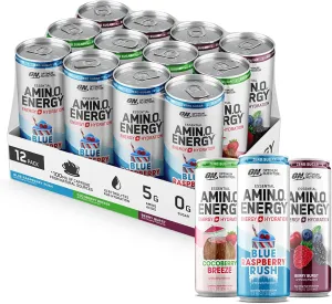 Optimum Nutrition Amino Energy Sparkling Hydration Drink, Electrolytes, Caffeine, Amino Acids, BCAAs, Sugar Free, 12 Fl Oz, Berry Variety Pack of 12 (Packaging May Vary)