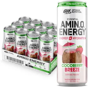 Optimum Nutrition Amino Energy Sparkling Hydration Drink, Electrolytes, Caffeine, Amino Acids, BCAAs, Sugar Free, Cocoberry Breeze, 12 Fl Oz, 12 Pack (Packaging May Vary)