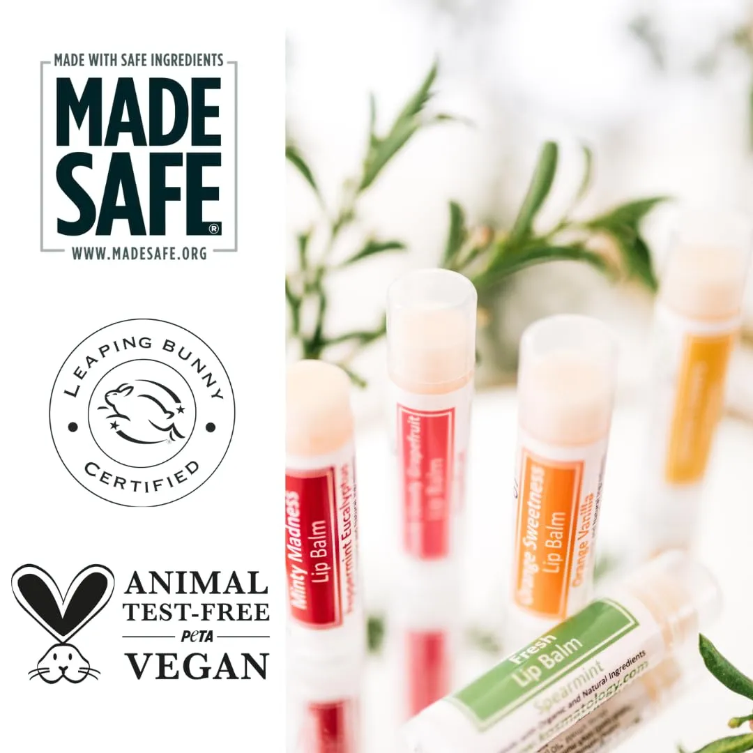 Organic Lemon Sage Lip Balm - Lemon Lovers 4 Pack | Beeswax Free | Vegan | 100% Natural Moisturizer for Cracked & Dry Lips