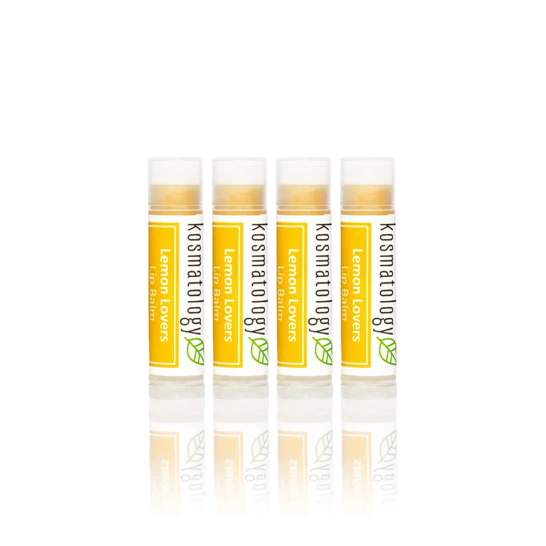 Organic Lemon Sage Lip Balm - Lemon Lovers 4 Pack | Beeswax Free | Vegan | 100% Natural Moisturizer for Cracked & Dry Lips
