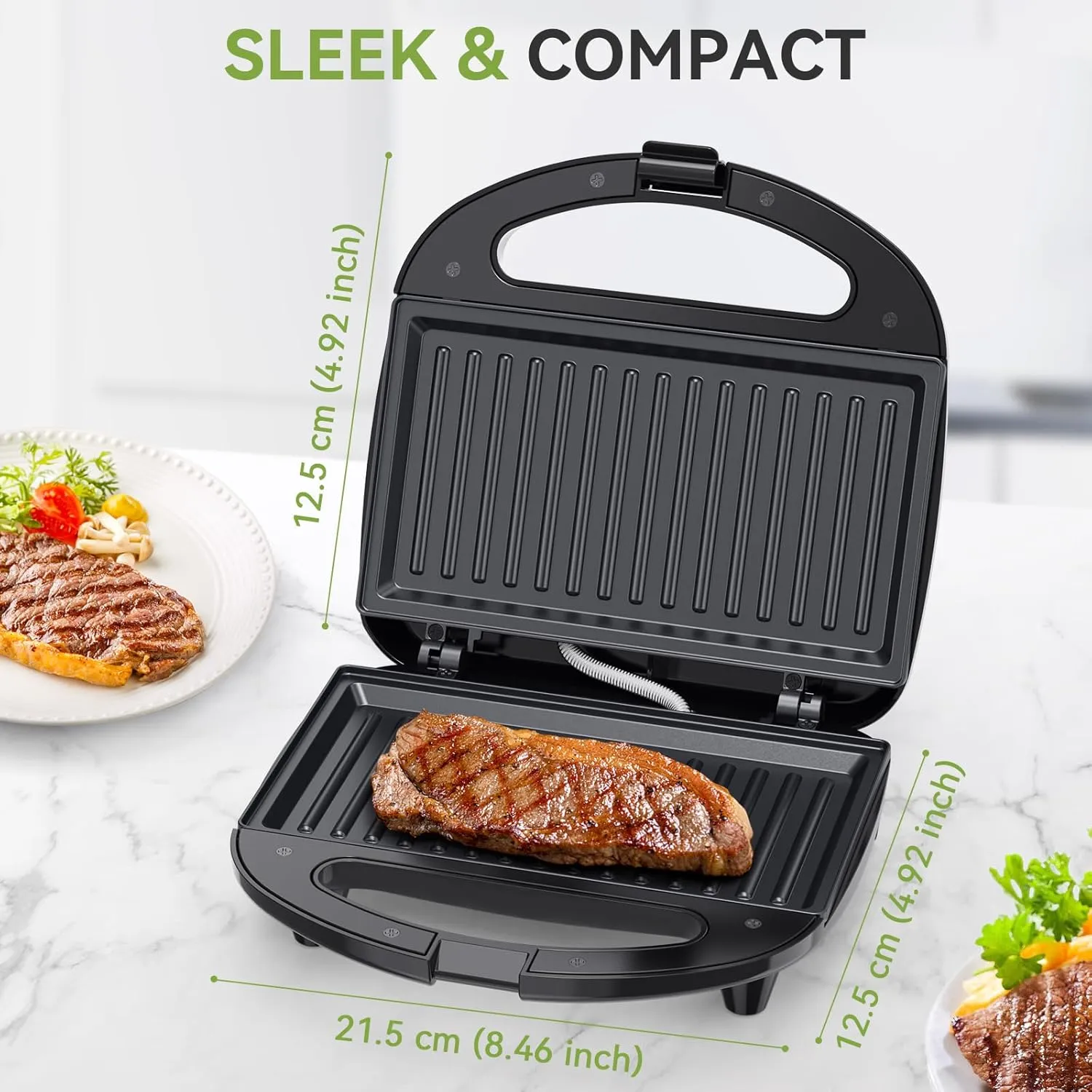 OSTBA Sandwich Maker, 2 Slice Grilled Cheese Maker with Non-stick Grill Plates, Indicator Lights, Cool Touch Handle, Easy to Clean and Store, 750W