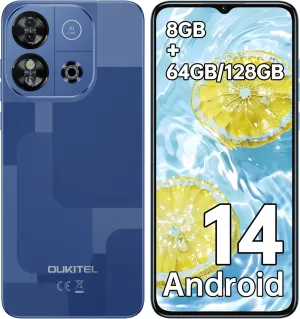 OUKITEL C57S Cell Phone Unlocked - 8GB RAM 64/128GB ROM Octa Core Android 14 Smartphone, 6.52 inch HD , 4300mAh Mobile Phones, 13MP 5MP Cell Phones 4G Dual SIM, Face ID/GPS/3.5mm Jack, T-Mobile - Blue