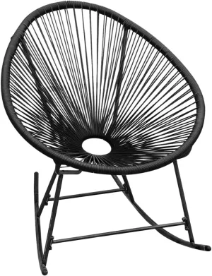 Outdoor Rocking Chair Black PE Rattan with Steel Frame Oval Patio Furniture for Garden Lounge Beach Camping 28.5x30.3x35.4 Inches