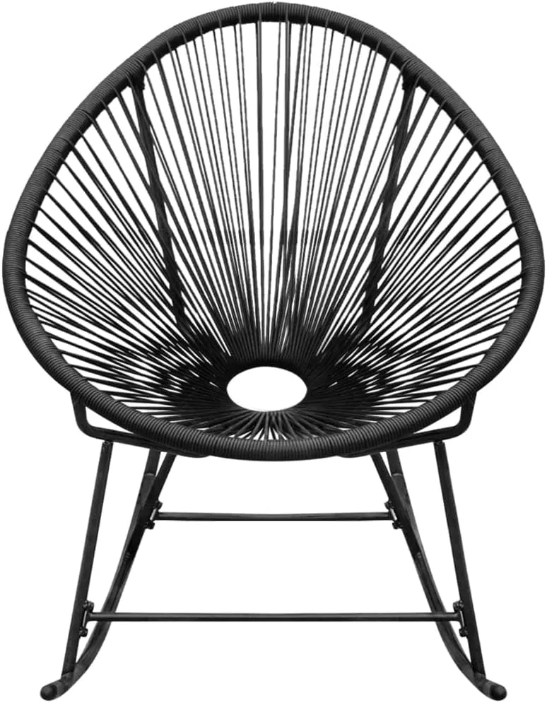 Outdoor Rocking Chair Black PE Rattan with Steel Frame Oval Patio Furniture for Garden Lounge Beach Camping 28.5x30.3x35.4 Inches