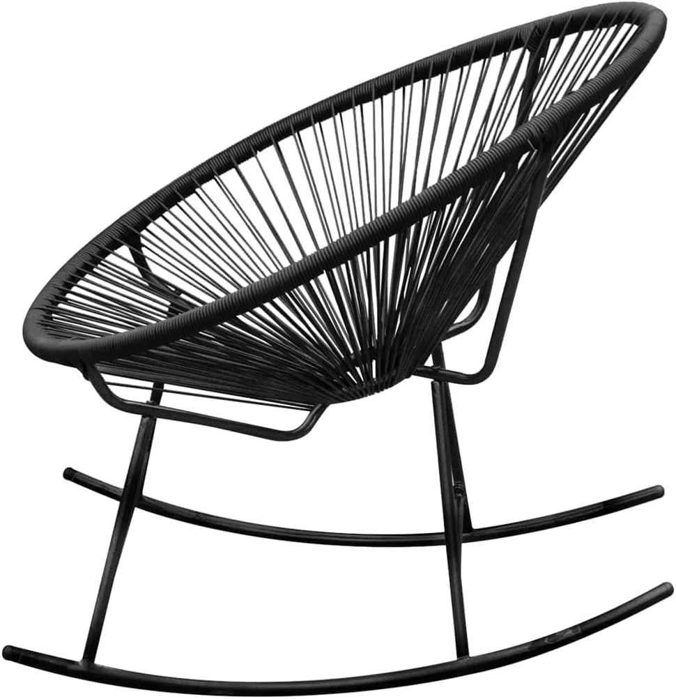 Outdoor Rocking Chair Black PE Rattan with Steel Frame Oval Patio Furniture for Garden Lounge Beach Camping 28.5x30.3x35.4 Inches