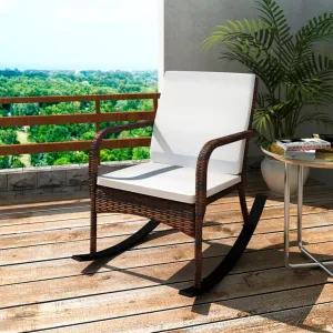 Outdoor Rocking Chair with Cushions PE Rattan Patio Furniture Brown 39.8" Durable Steel Frame Weather-Resistant for Garden Lounge Poolside