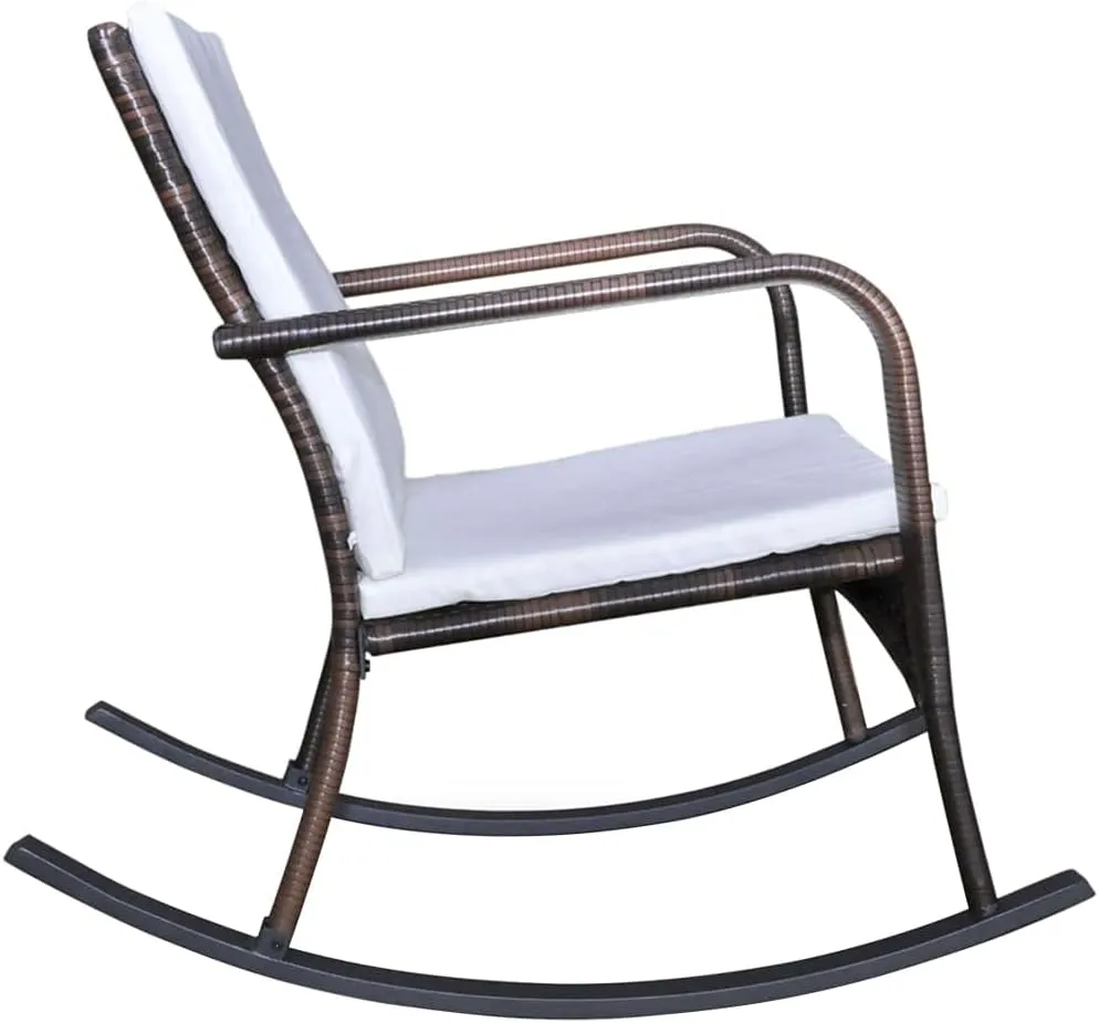 Outdoor Rocking Chair with Cushions PE Rattan Patio Furniture Brown 39.8" Durable Steel Frame Weather-Resistant for Garden Lounge Poolside