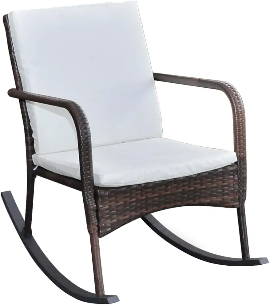 Outdoor Rocking Chair with Cushions PE Rattan Patio Furniture Brown 39.8" Durable Steel Frame Weather-Resistant for Garden Lounge Poolside