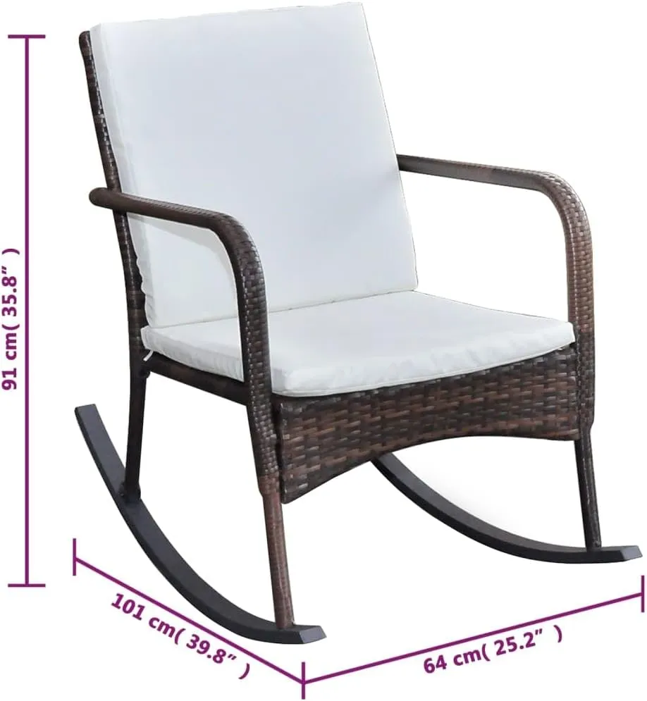 Outdoor Rocking Chair with Cushions PE Rattan Patio Furniture Brown 39.8" Durable Steel Frame Weather-Resistant for Garden Lounge Poolside