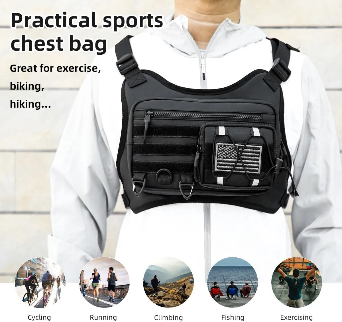 Outdoor Sports Chest Bag for Men and Women, Tactical Vest For Running, Hiking, Cycling, EDC Travel Chest Pack Rig, Water Resistant Lightweight Front Running Vest Bag With Extra Storage