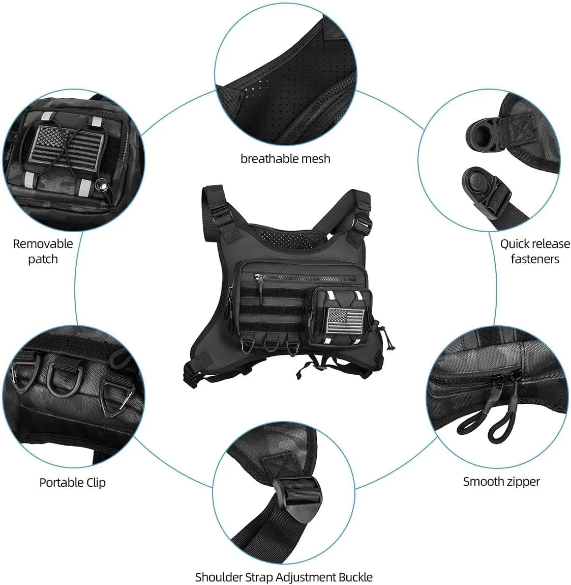 Outdoor Sports Chest Bag for Men and Women, Tactical Vest For Running, Hiking, Cycling, EDC Travel Chest Pack Rig, Water Resistant Lightweight Front Running Vest Bag With Extra Storage