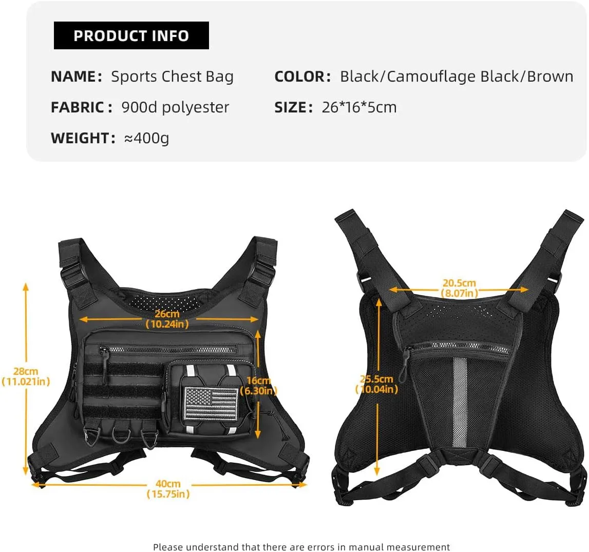 Outdoor Sports Chest Bag for Men and Women, Tactical Vest For Running, Hiking, Cycling, EDC Travel Chest Pack Rig, Water Resistant Lightweight Front Running Vest Bag With Extra Storage