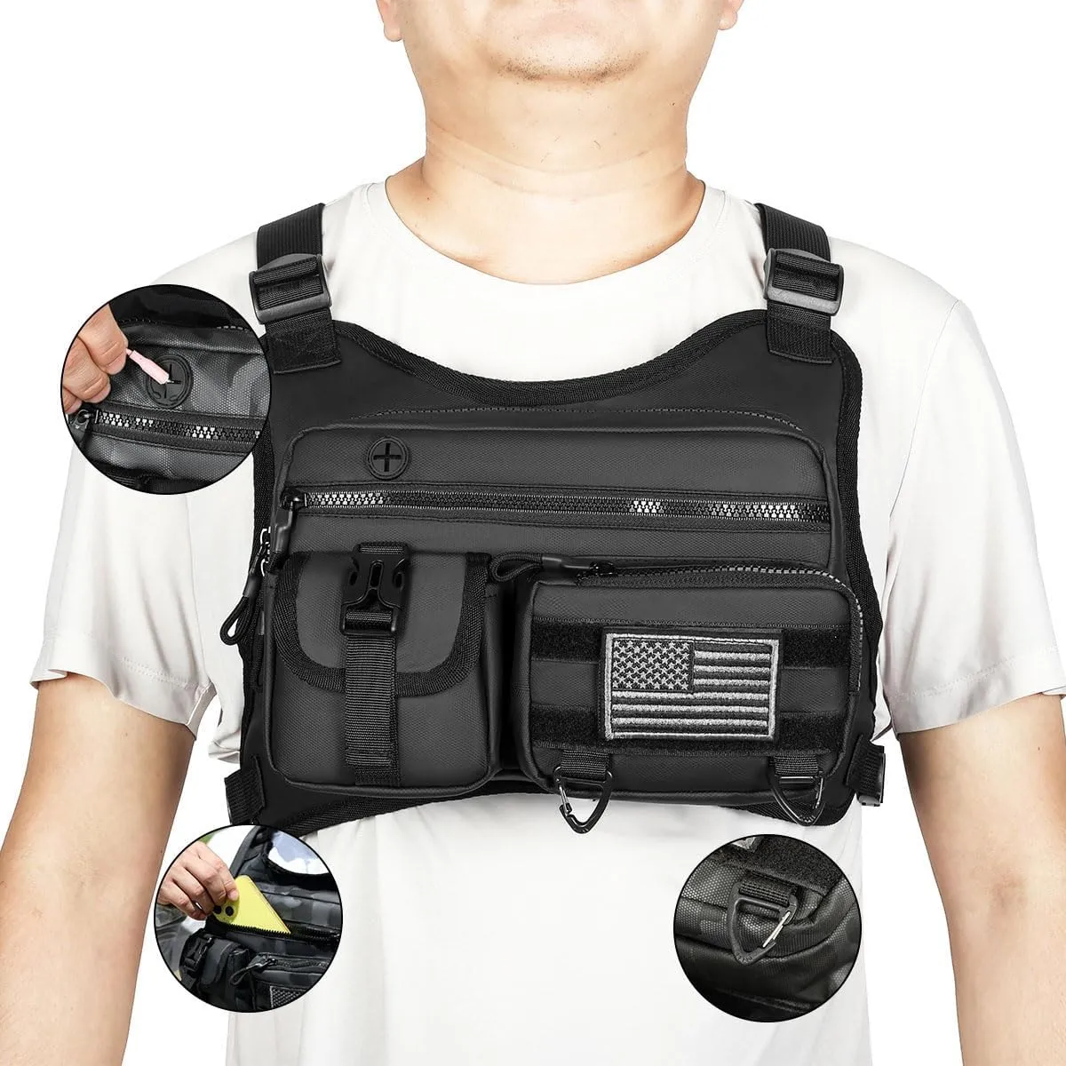 Outdoor Sports Chest Bag for Men and Women, Tactical Vest For Running, Hiking, Cycling, EDC Travel Chest Pack Rig, Water Resistant Lightweight Front Running Vest Bag With Extra Storage