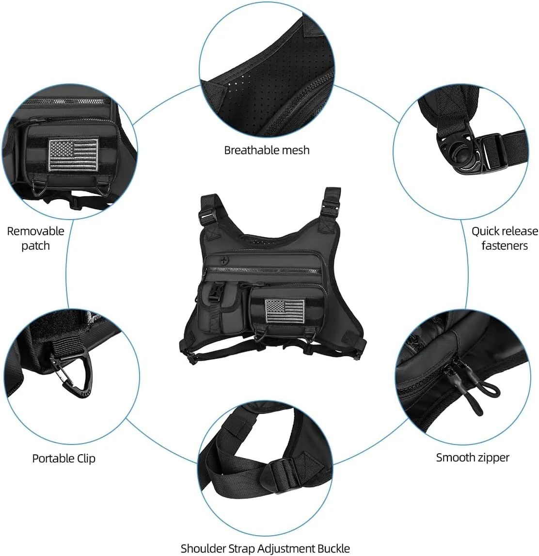 Outdoor Sports Chest Bag for Men and Women, Tactical Vest For Running, Hiking, Cycling, EDC Travel Chest Pack Rig, Water Resistant Lightweight Front Running Vest Bag With Extra Storage