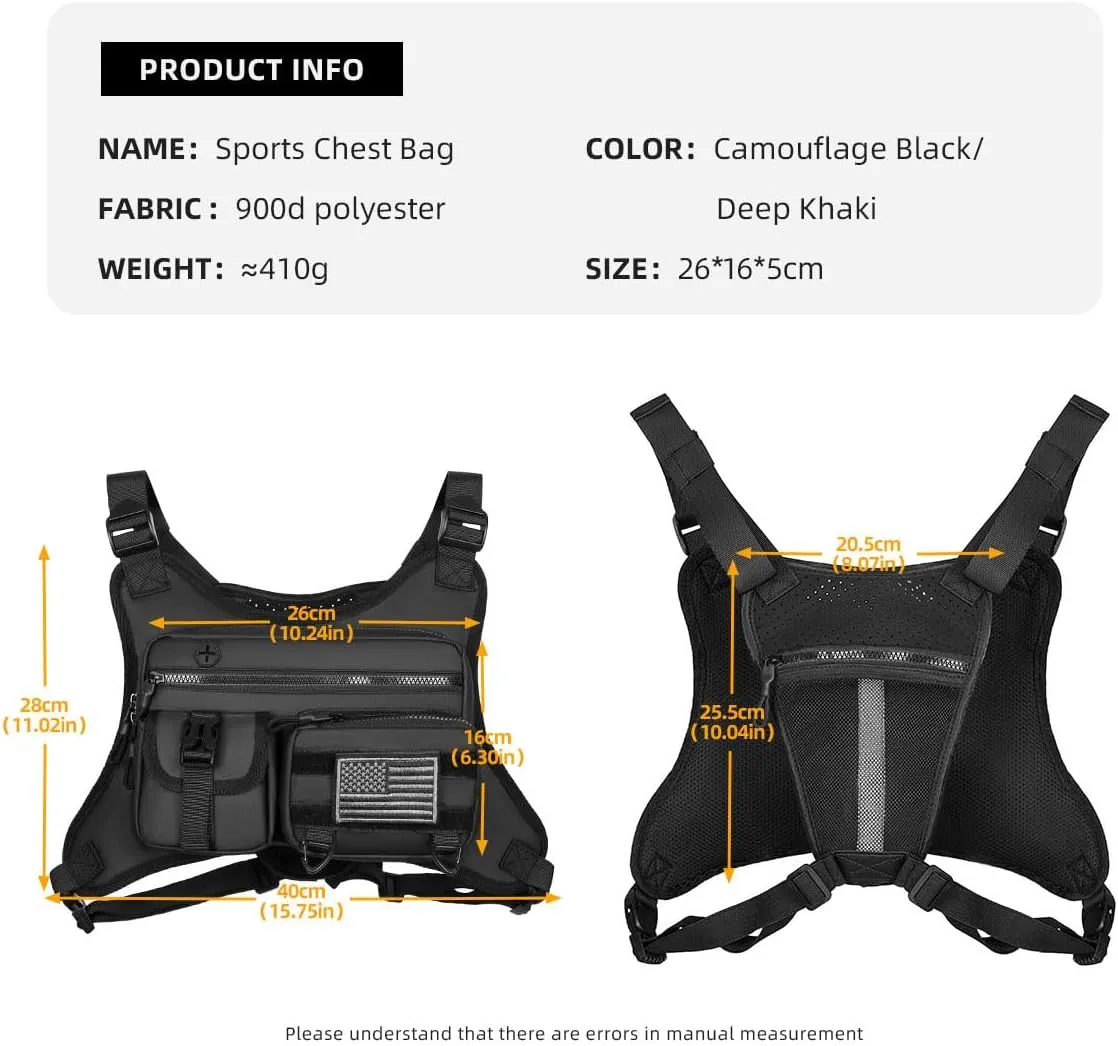 Outdoor Sports Chest Bag for Men and Women, Tactical Vest For Running, Hiking, Cycling, EDC Travel Chest Pack Rig, Water Resistant Lightweight Front Running Vest Bag With Extra Storage