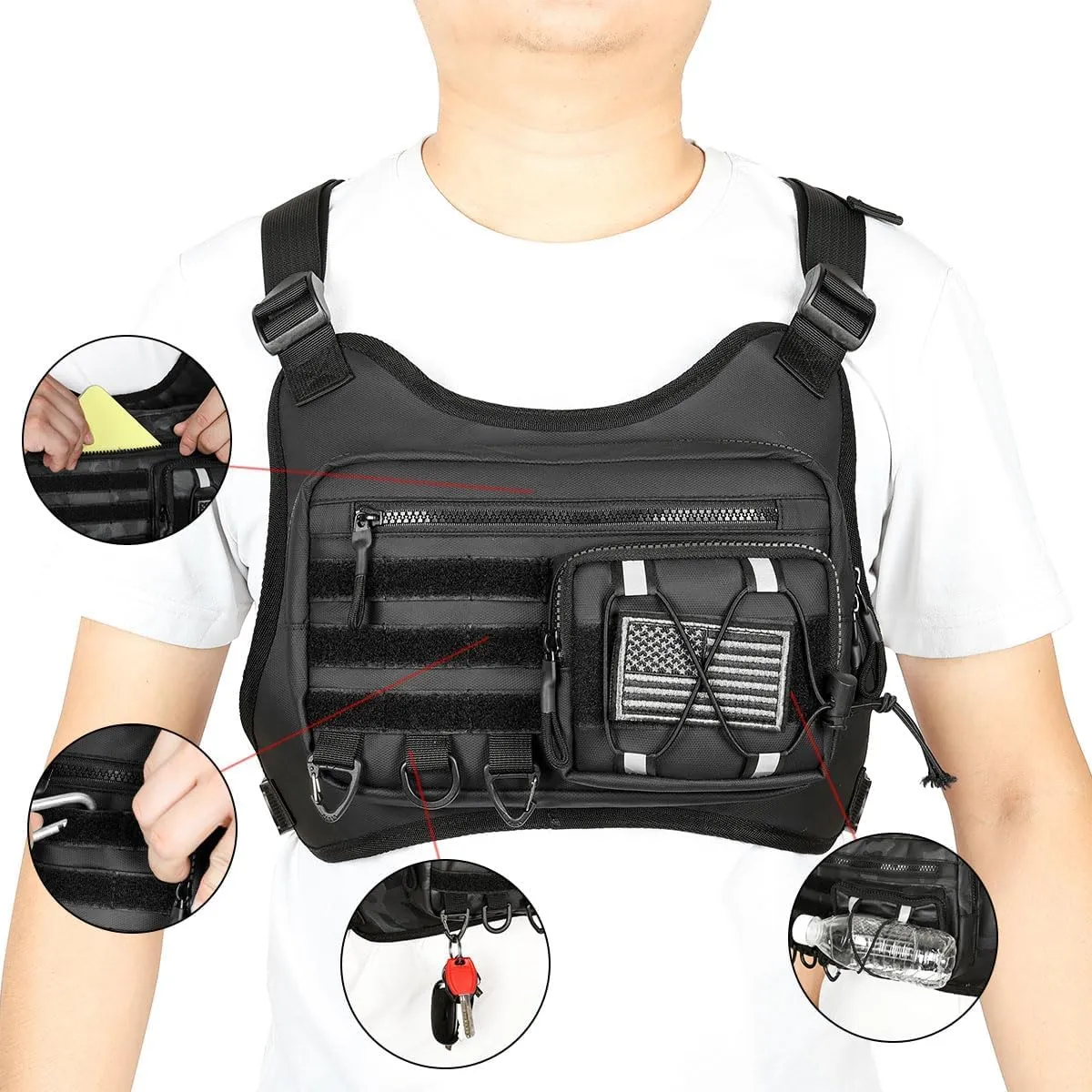 Outdoor Sports Chest Bag for Men and Women, Tactical Vest For Running, Hiking, Cycling, EDC Travel Chest Pack Rig, Water Resistant Lightweight Front Running Vest Bag With Extra Storage