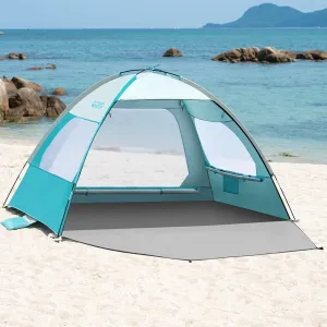 OutdoorMaster Beach Tent for 3/4 Person - Easy Setup Sun Shade Shelter, Portable Beach Shade Sun Canopy with UPF 50  UV Protection, Removable Skylight Family Size