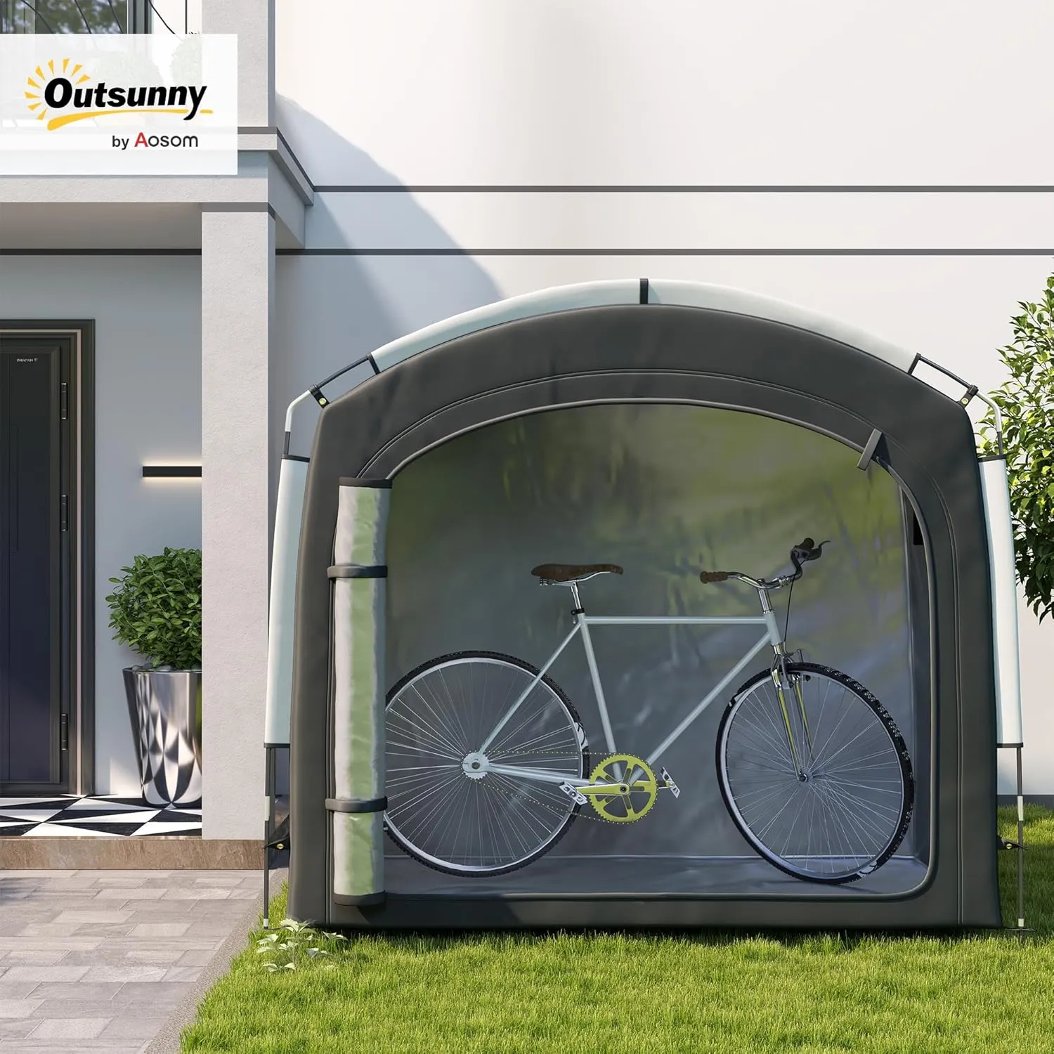Outsunny Bike Storage Tent, Portable Bicycle Storage Shed, Waterproof Outdoor Bike Cover with 210D Oxford Fabric and Carry Bag for 3-4 Bikes, Lawn Mower, Garden Tools, Black