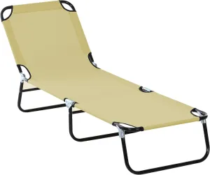 Outsunny Folding Chaise Lounge Pool Chairs, Outdoor Sun Tanning Chairs with 5-Level Reclining Back, Steel Frame for Beach, Yard, Patio, Beige