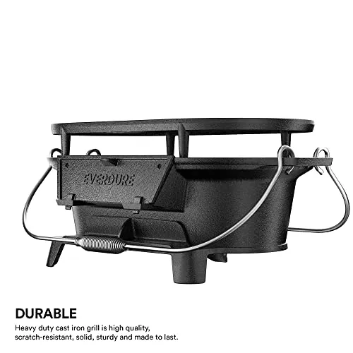 Oval Cast Iron Grill & Cover-Outdoor,Portable Charcoal Grill for Camping