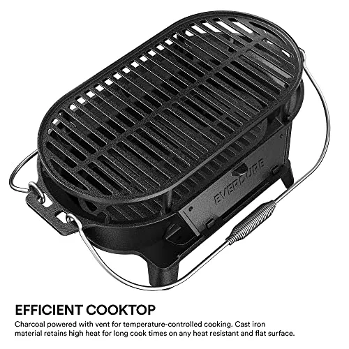 Oval Cast Iron Grill & Cover-Outdoor,Portable Charcoal Grill for Camping