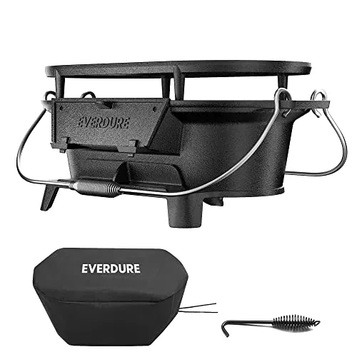 Oval Cast Iron Grill & Cover-Outdoor,Portable Charcoal Grill for Camping