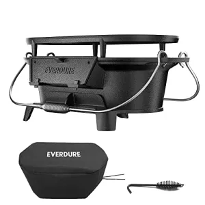 Oval Cast Iron Grill & Cover-Outdoor,Portable Charcoal Grill for Camping