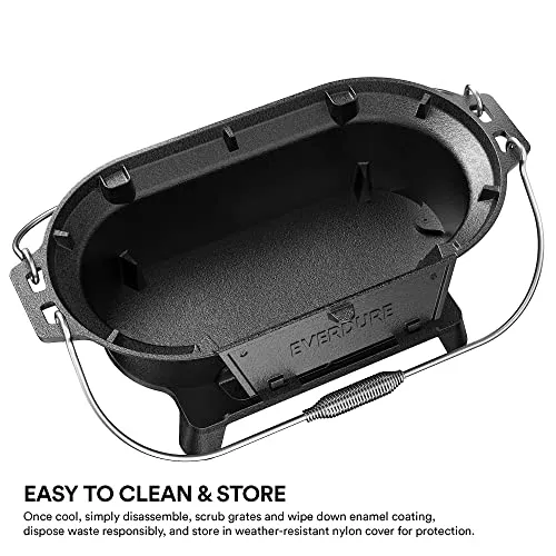 Oval Cast Iron Grill & Cover-Outdoor,Portable Charcoal Grill for Camping