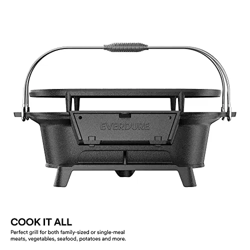 Oval Cast Iron Grill & Cover-Outdoor,Portable Charcoal Grill for Camping