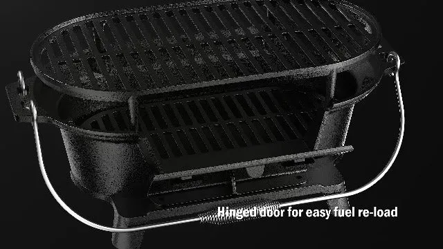 Oval Cast Iron Grill & Cover-Outdoor,Portable Charcoal Grill for Camping