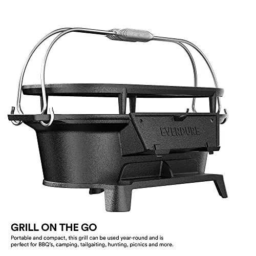 Oval Cast Iron Grill & Cover-Outdoor,Portable Charcoal Grill for Camping
