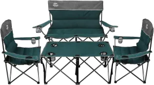 Oversized 4 Pcs Camping Chair Set with Table,Outdoor Folding Heavy Duty Lawn Chair,Cup Holder,Portable,Loveseat Chair Perfect for Family Hiking,Picnics and Beach Trips,Bistro Green