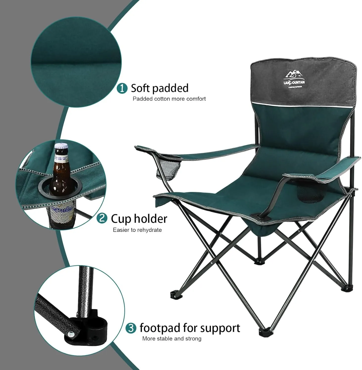 Oversized 4 Pcs Camping Chair Set with Table,Outdoor Folding Heavy Duty Lawn Chair,Cup Holder,Portable,Loveseat Chair Perfect for Family Hiking,Picnics and Beach Trips,Bistro Green