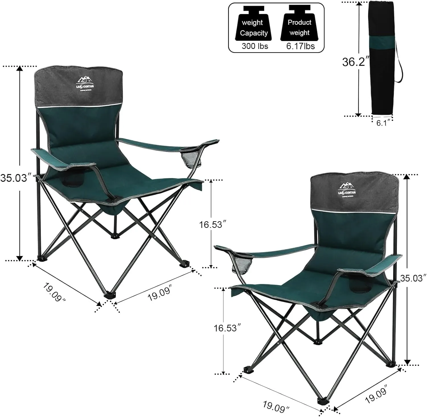 Oversized 4 Pcs Camping Chair Set with Table,Outdoor Folding Heavy Duty Lawn Chair,Cup Holder,Portable,Loveseat Chair Perfect for Family Hiking,Picnics and Beach Trips,Bistro Green