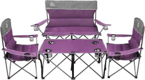Oversized 4 Pcs Camping Chair Set with Table,Outdoor Folding Heavy Duty Lawn Chair,Cup Holder,Portable,Loveseat Chair Perfect for Family Hiking,Picnics and Beach Trips,Purple