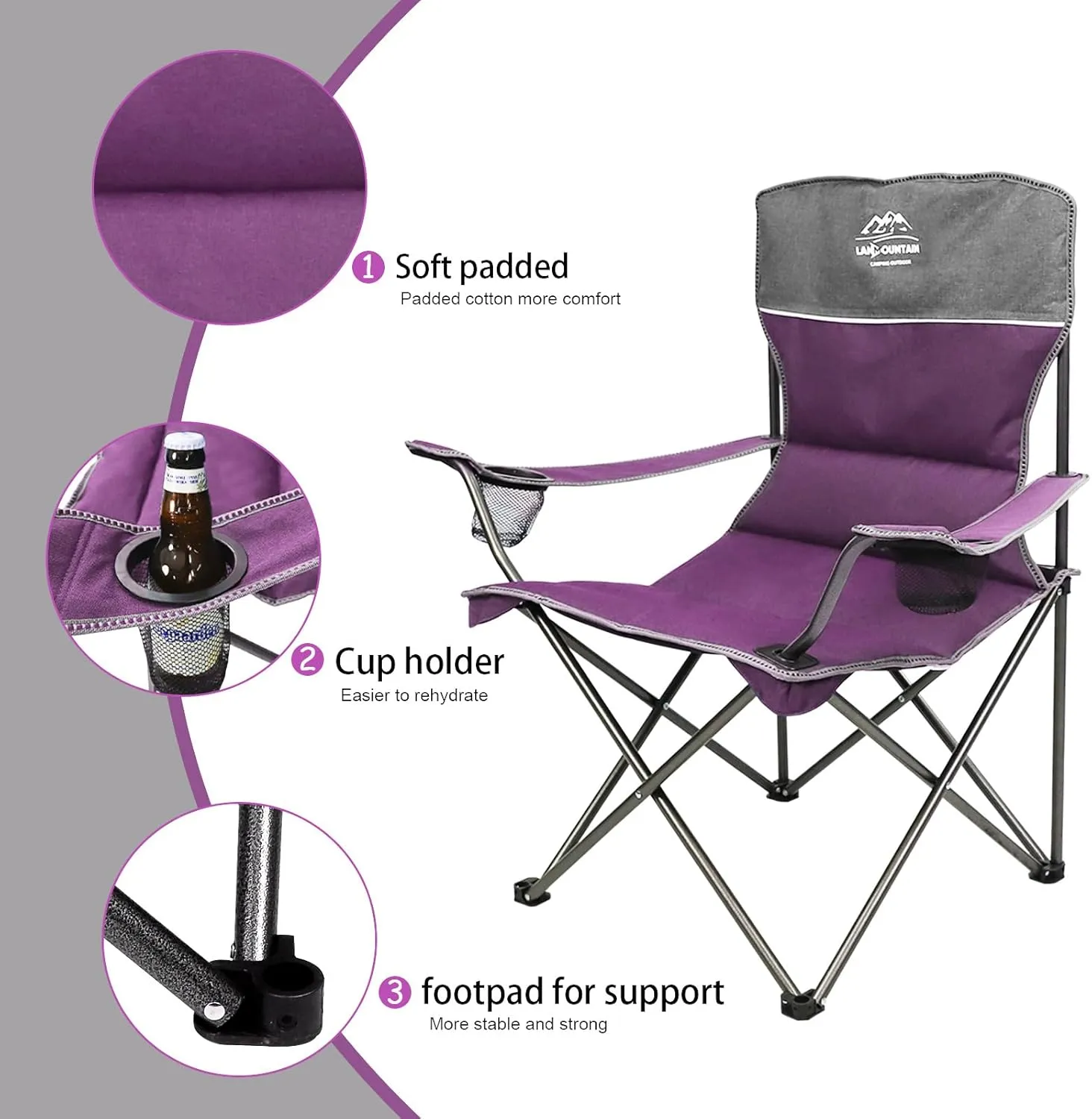 Oversized 4 Pcs Camping Chair Set with Table,Outdoor Folding Heavy Duty Lawn Chair,Cup Holder,Portable,Loveseat Chair Perfect for Family Hiking,Picnics and Beach Trips,Purple