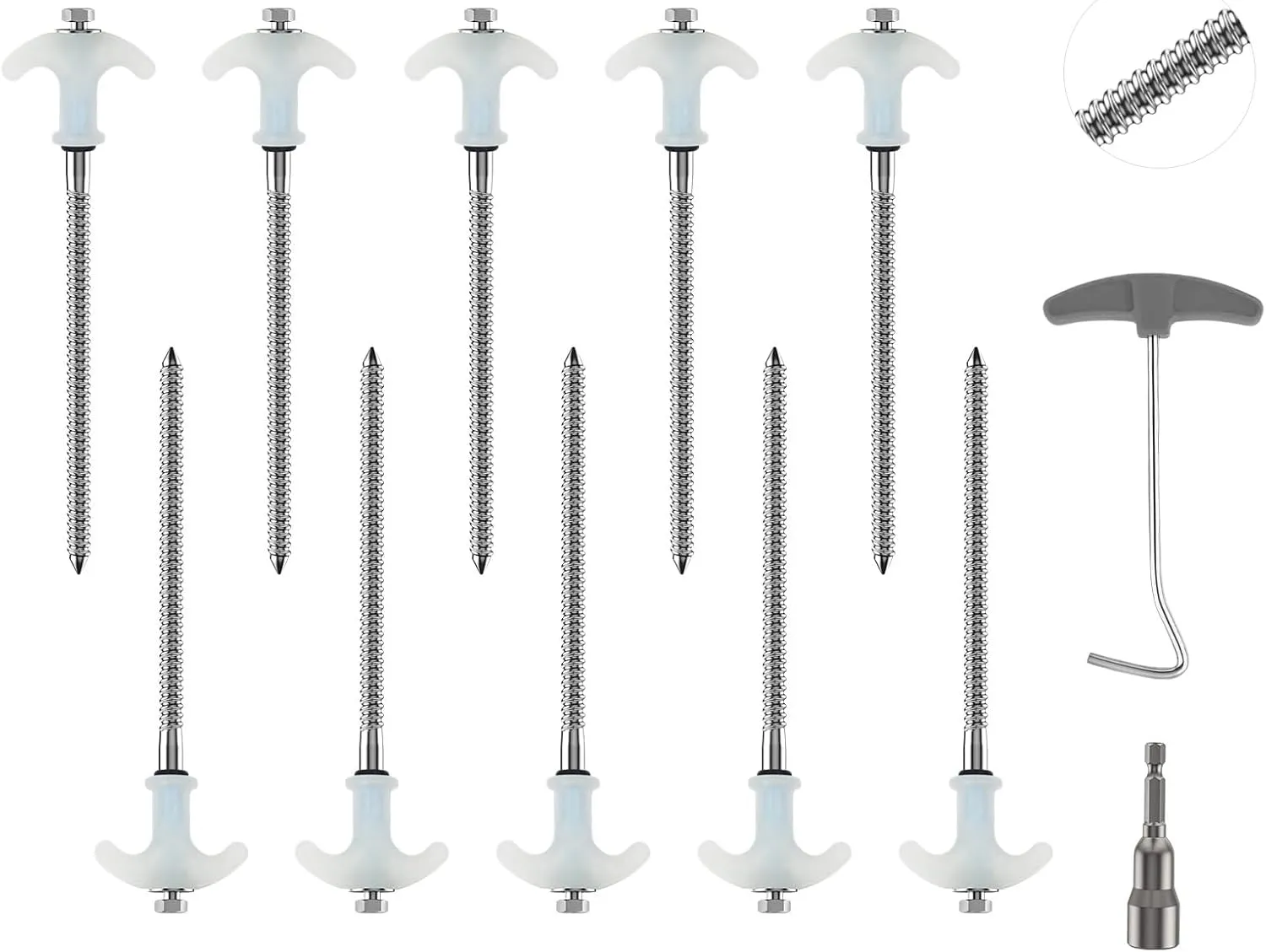 Owfeel 8" Screw in Tent Stakes Heavy Duty 10 Pcs - Ground Anchors Screw - Metal Spiral Camping Tent Pegs Ground Spikes with Hex Head Driver for Outdoor Camping, Tarp, Patio, Garden, Canopy, Grassland