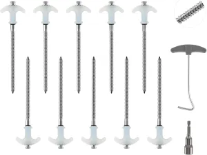 Owfeel 8" Screw in Tent Stakes Heavy Duty 10 Pcs - Ground Anchors Screw - Metal Spiral Camping Tent Pegs Ground Spikes with Hex Head Driver for Outdoor Camping, Tarp, Patio, Garden, Canopy, Grassland