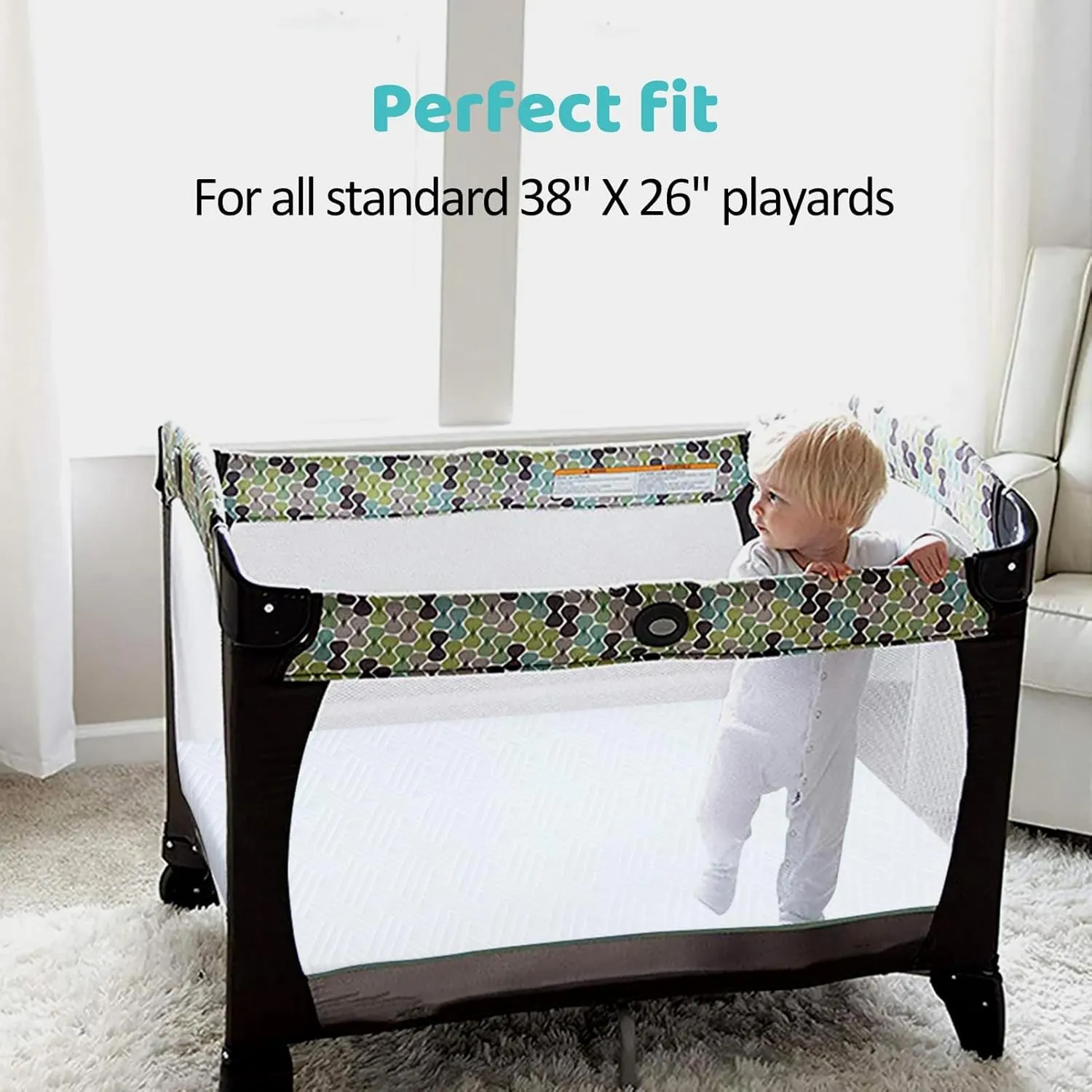 Pack and Play Mattress Pad 38" x 26", Playard Mattress for Pack and Play, Pack N Play Mattress Topper with Washable Cover - Fits for Graco & Baby Trend & Pamo Babe Playard