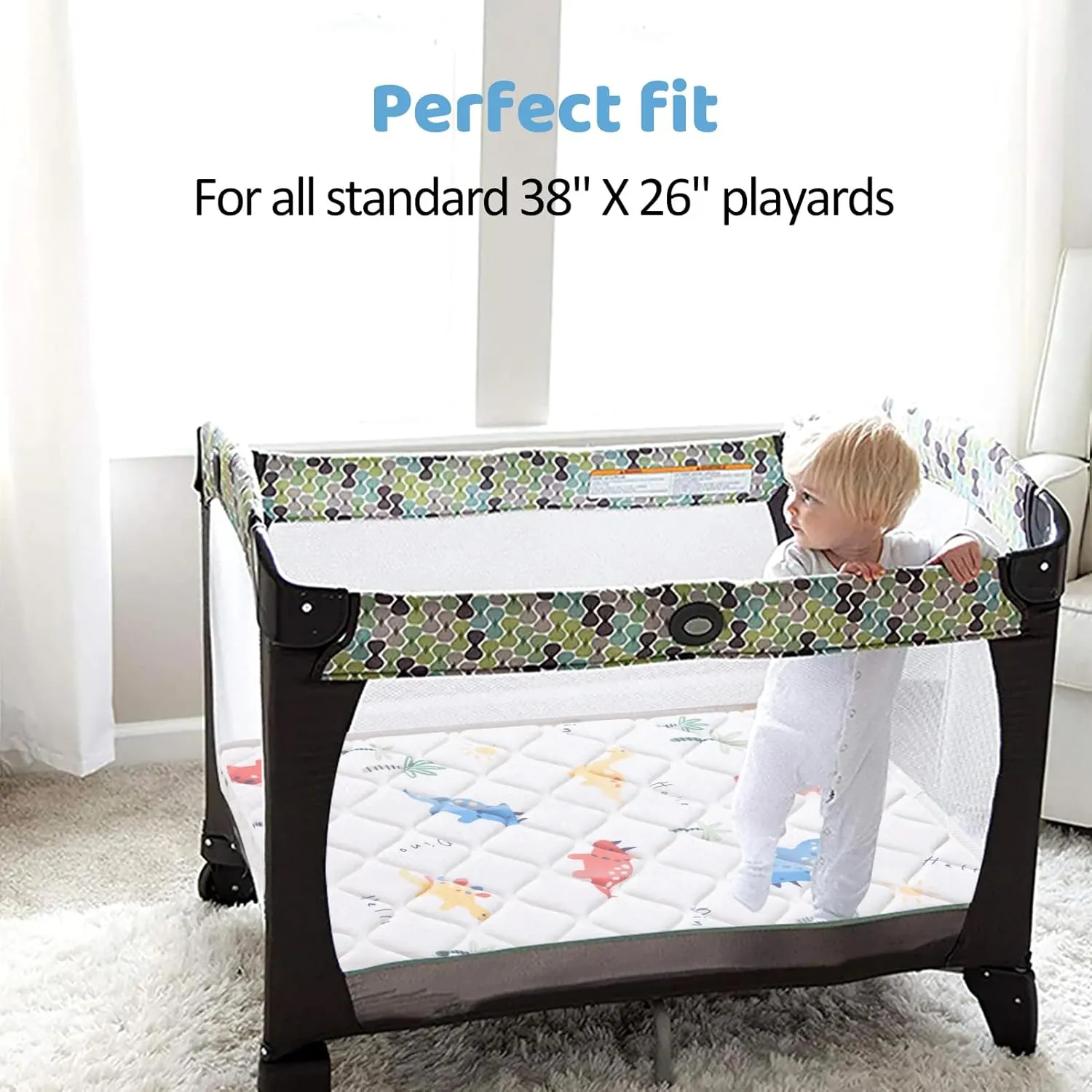 Pack and Play Mattress Topper 38" x 26" x 1.5" - Breathable Soft Playpen Mattresses, Firm Support and Comfort Foam, Portable Play Yard Mattress Fits for Graco & Baby Trend & Pamo Babe Playard