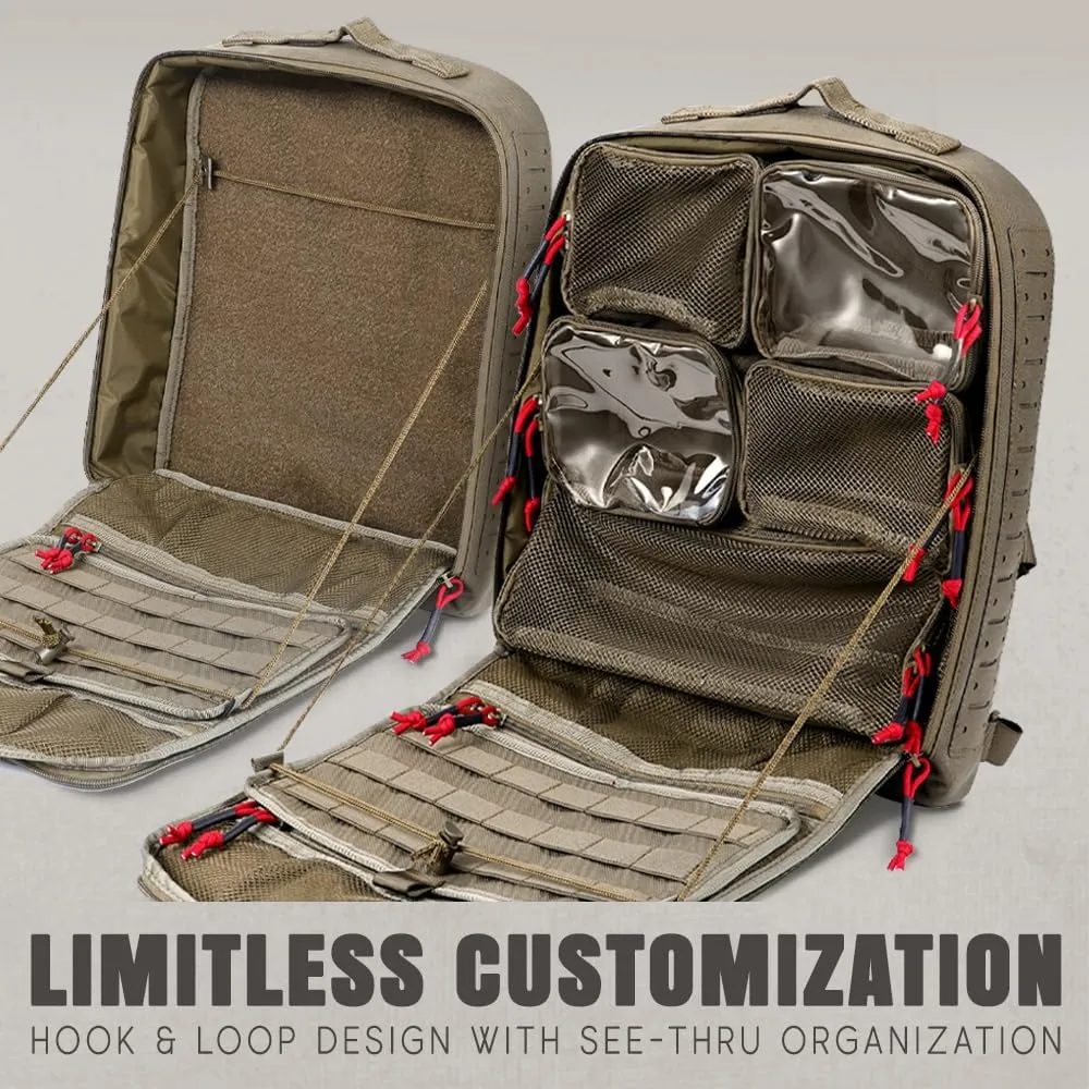 PARAGON Assault Pack, Tactical Hook and Loop Laser Cut Nylon M9 Trauma Medical Supplies Deattachable Organizer Pouches and Removable Panel (Coyote Brown)