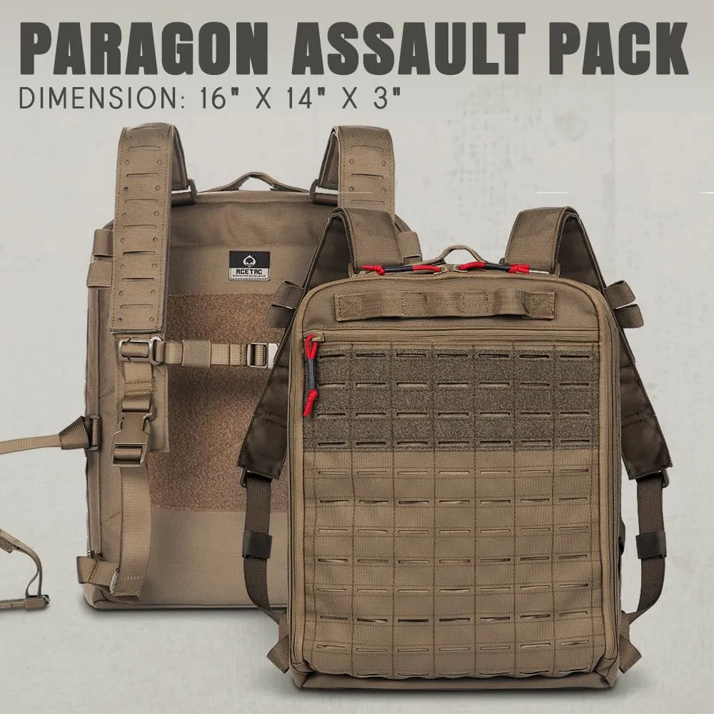 PARAGON Assault Pack, Tactical Hook and Loop Laser Cut Nylon M9 Trauma Medical Supplies Deattachable Organizer Pouches and Removable Panel (Coyote Brown)