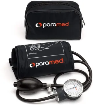 PARAMED Aneroid Sphygmomanometer – Manual Blood Pressure Cuff with Universal Cuff 8.7-16.5" and D-Ring – Carrying Case in The kit – Black – Stethoscope Not Included