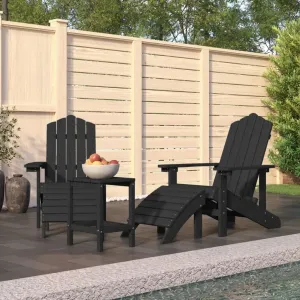 Patio Adirondack Chairs with Detachable Footstool & Side Table HDPE Anthracite Outdoor Furniture Set for Garden, Poolside and Backyard Relaxation
